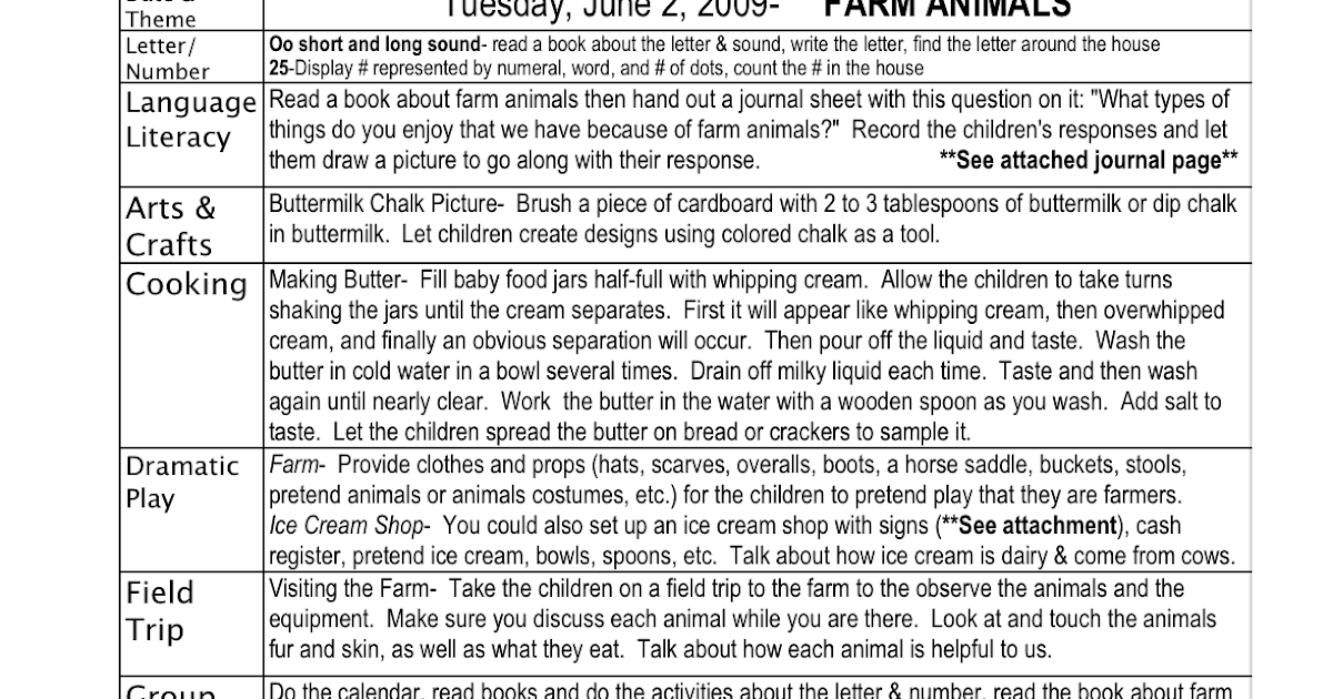 Preschool Is Fun Planning Activities: Farm Animals Lesson Plan