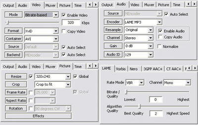 My MediaCoder settings for Creative Zen Vision: M