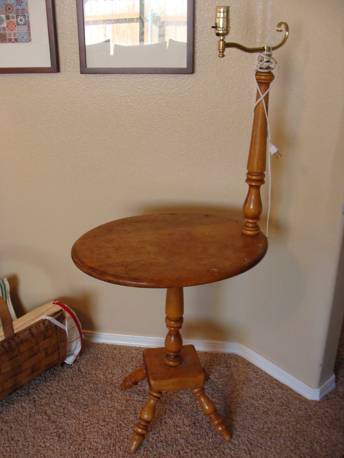 vintage side table with lamp attached