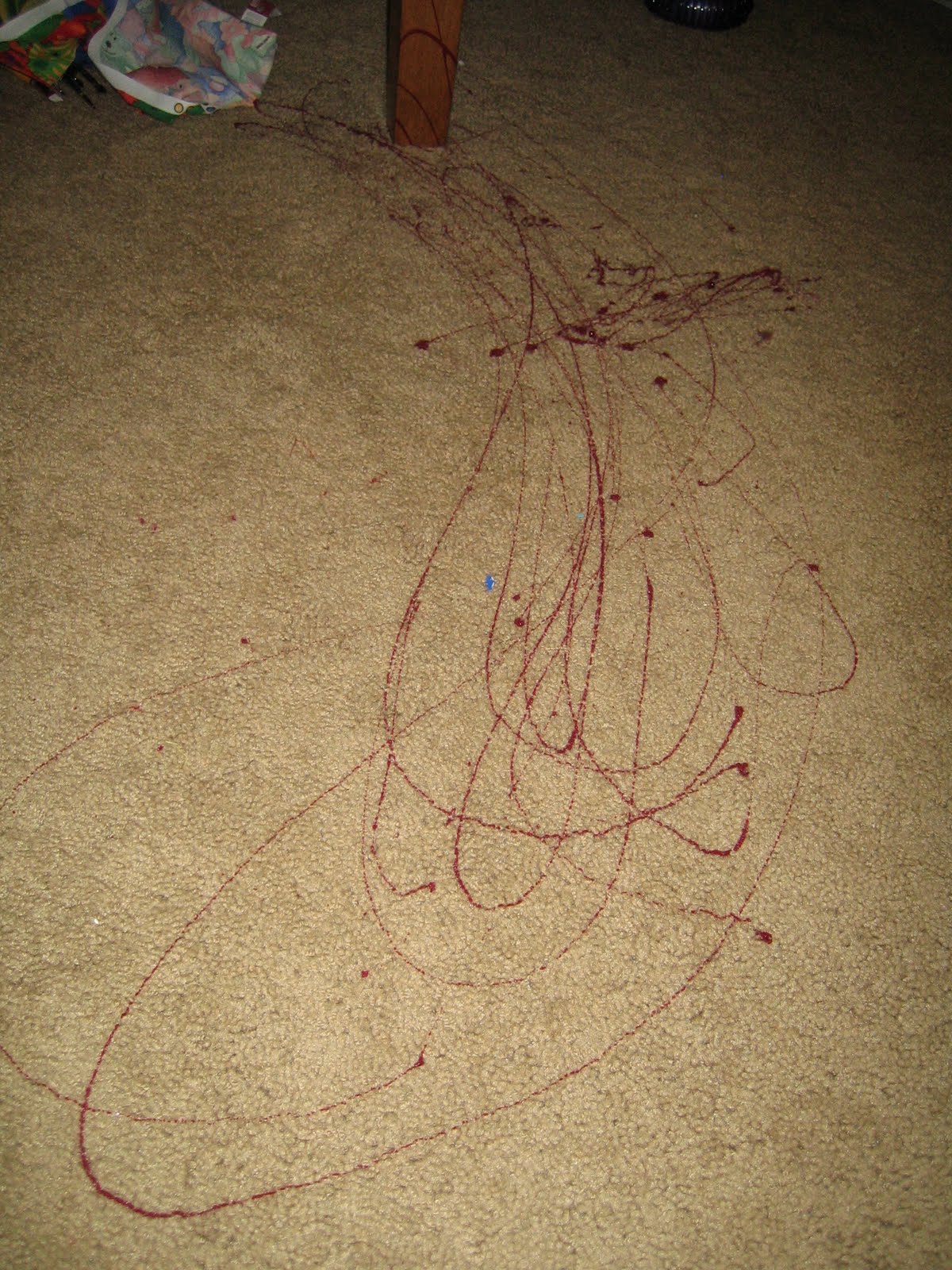 This being an entire bottle of red nail polish poured all over your carpet