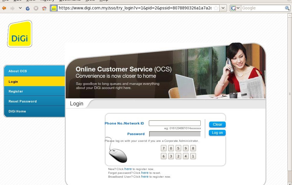 Online Customer Service (OCS) website of mobile operators (Digi / Maxis