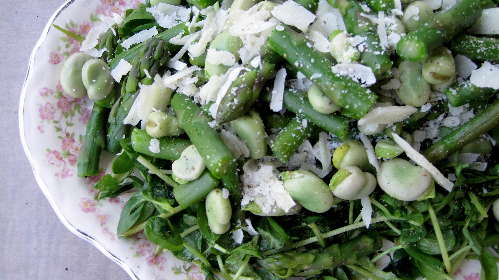 Little Kitchen, Big Appetite Asparagus, Fava Bean and Pea Shoot Salad