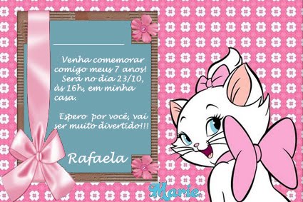 Convite da gatinha marie  Aniversário da gatinha marie, Festa gatinha marie,  Decoração gatinha marie