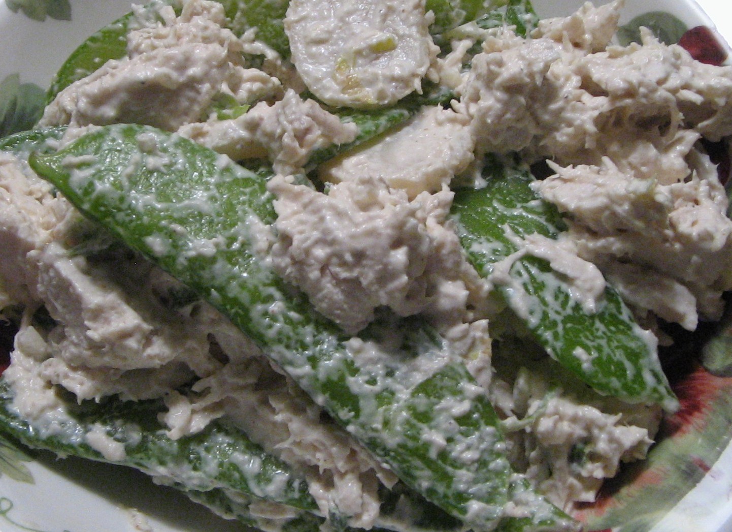 South Louisiana Cuisine Gourmet Chicken Salad with Snow Peas and Water