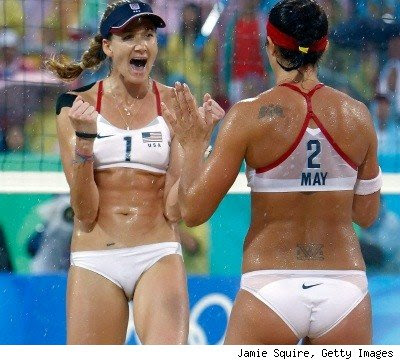 Misty May-Treanor and Kerri Walsh won the gold medal yesterday during a rain 