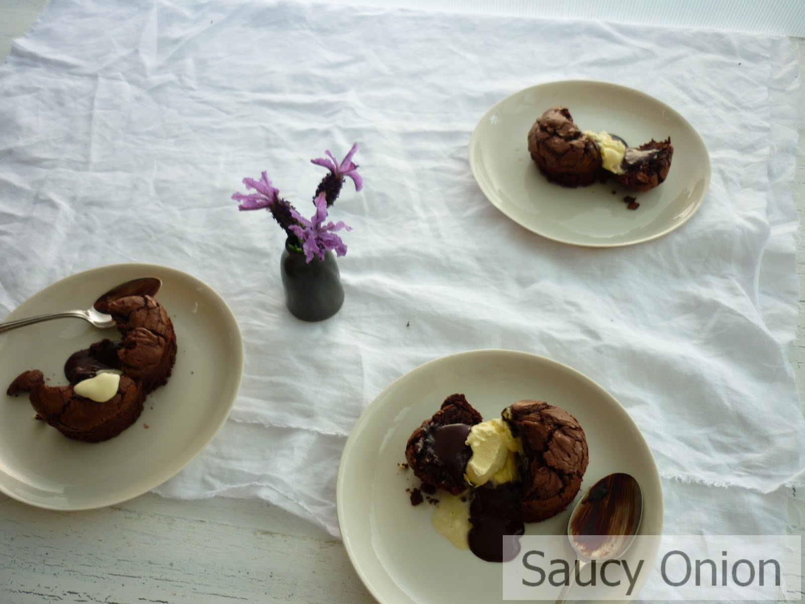 Saucy Onion Recipe Chocolate fondant with lavender flower cream