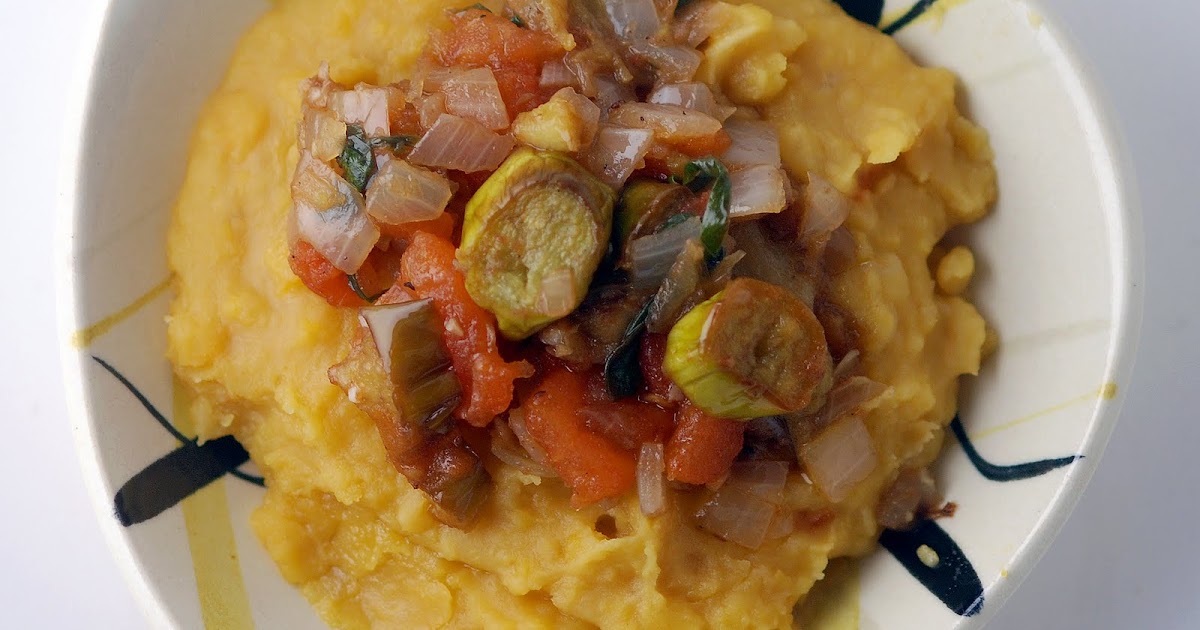 Vegetable Matter Eggplant compote with yellow split peas