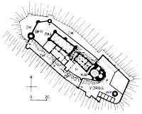 Allik: Burgen des deutschen Mittelalters. ZW = kaitsehoov, BFR = valdustorn (tegelikult on see harilik kaitsetorn, 8-kandilise valdustorni vundament on kagunurgas), T = torn, PAL = eluhoone, H = hoov, KAP = kabel, VORBG = eellinnus
