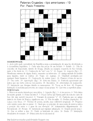 Palavras Cruzadas para imprimir