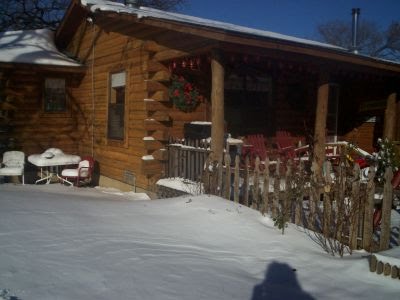 Snow drifts at the cabin