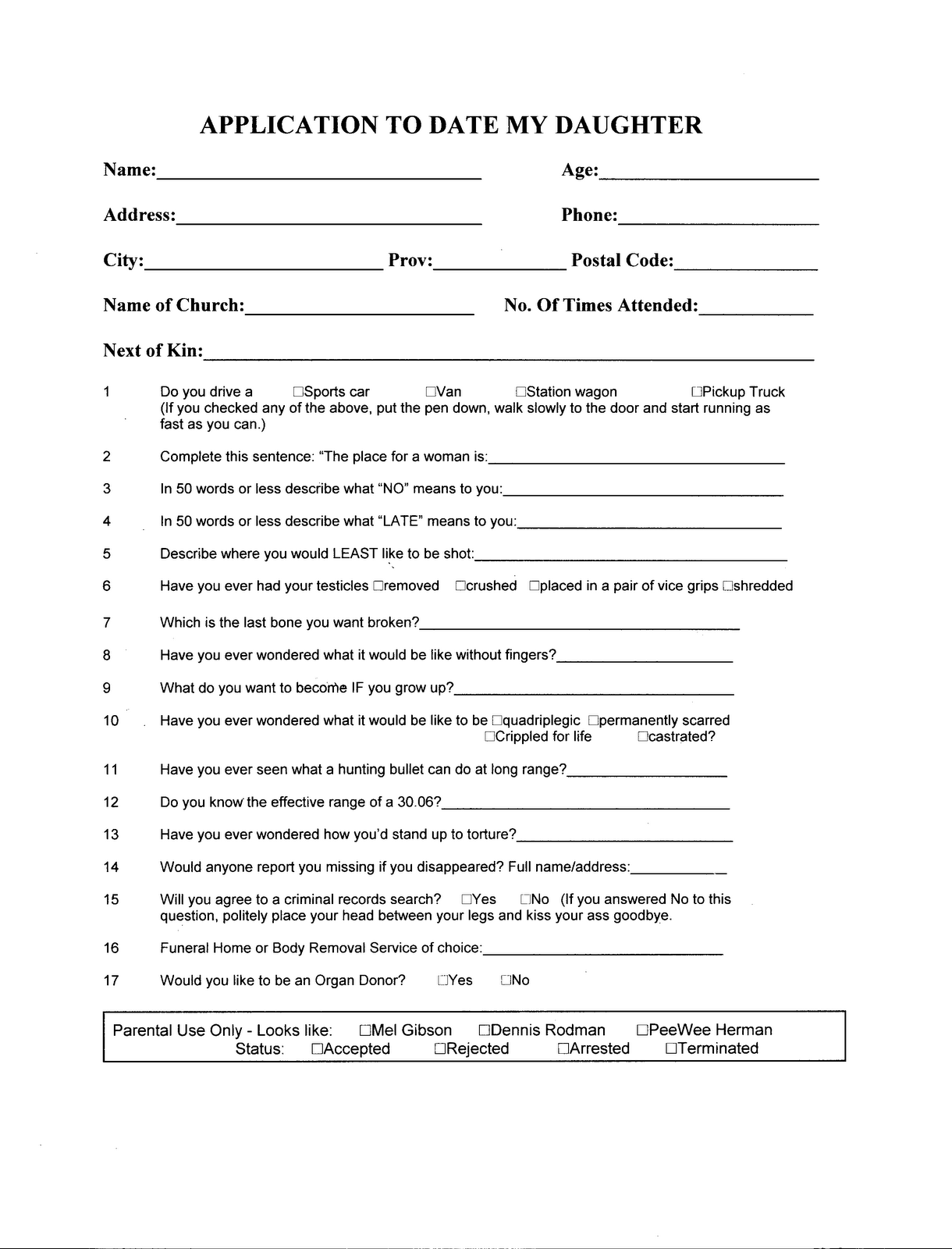 Application Form Application Form To Date My Daughter