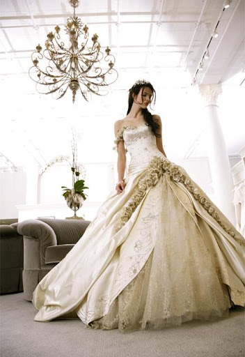 silk wedding dress, gold bridal gown, wedding party