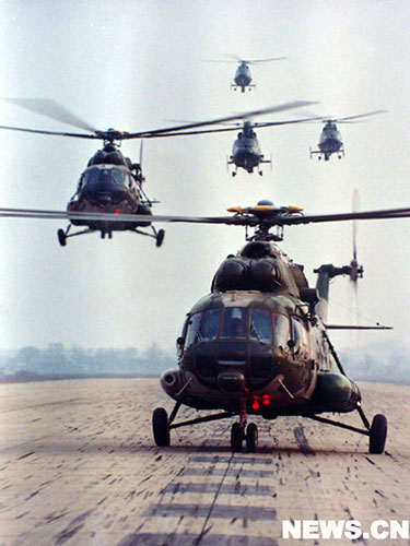 China's Army Aviation helicopter fleet flying low altitude