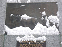 plaque with To a mountain Daisy lyrics, Robert Burns  statue, Stanley Park, Vancouver