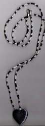 black+white beads with black heart necklace