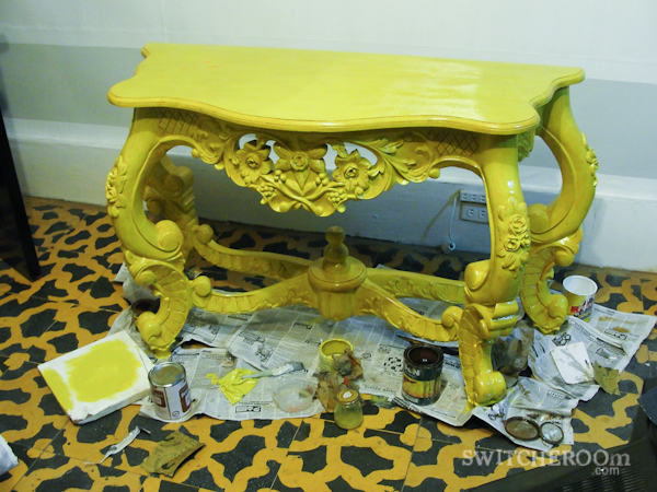 yellow entry table, foyer table, DIY table, before and after table, switcheroom