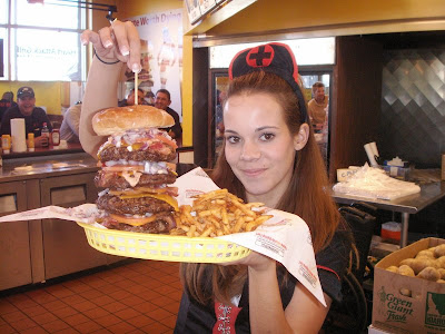 super-stack heart attack burger. heart attack burger.