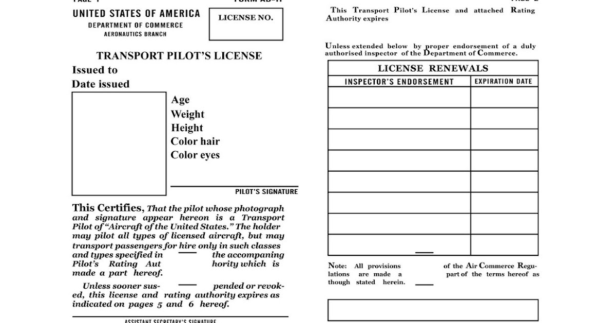 propnomicon blank 1920 39 s era united states pilot 39 s license blank printable certificate