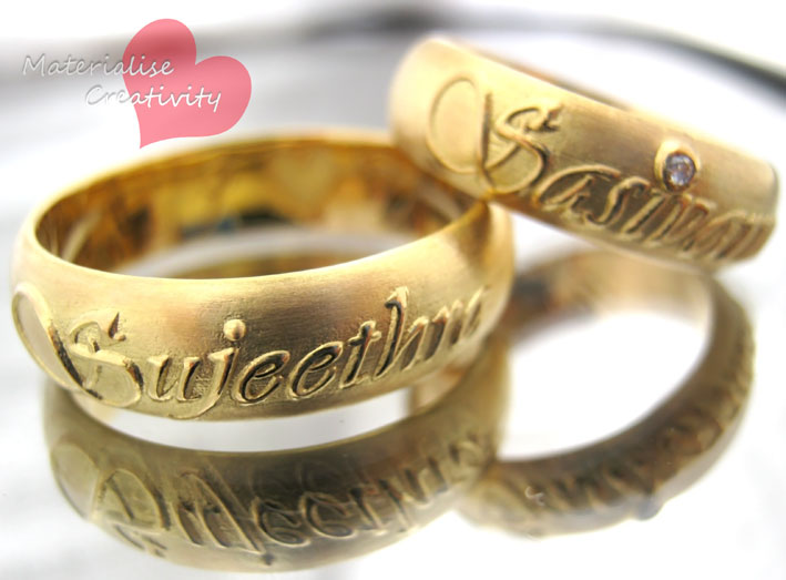 Materialise Creativity: 18K Yellow Gold Name Embossed Engagement Rings