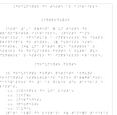 Página impressa em Braille. Foi produzida com o iBraille em Mac OS X 10.5