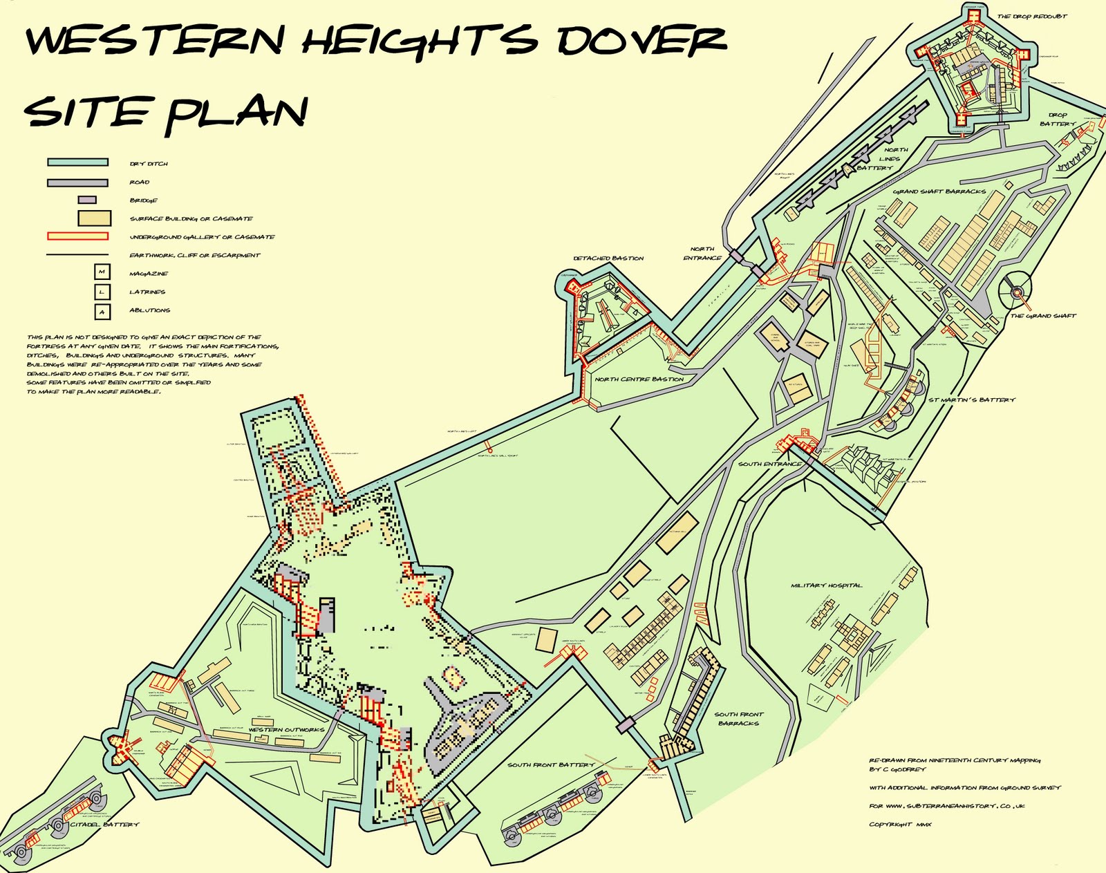 Dover Castle Tunnels Map Subterranean History: Western Heights, Dover