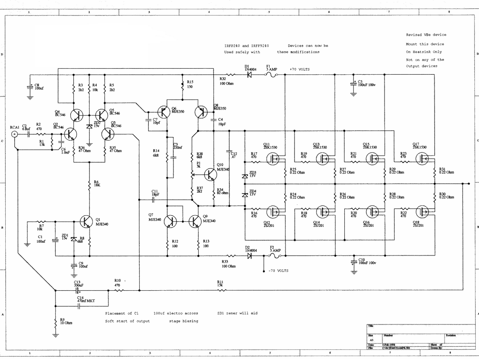 audio amplifer circuit 230w with mosfet irfp240,9240 audio