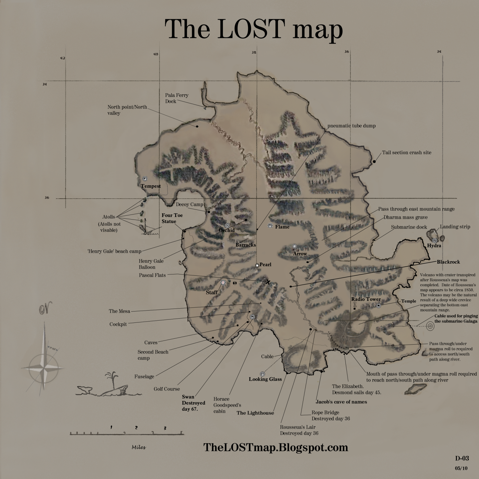 The Map of LOST island. Six seasons of Locations and Journeys by Mike