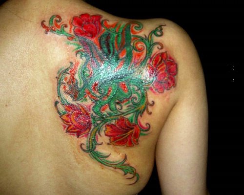 flower tattoos on the back shoulder