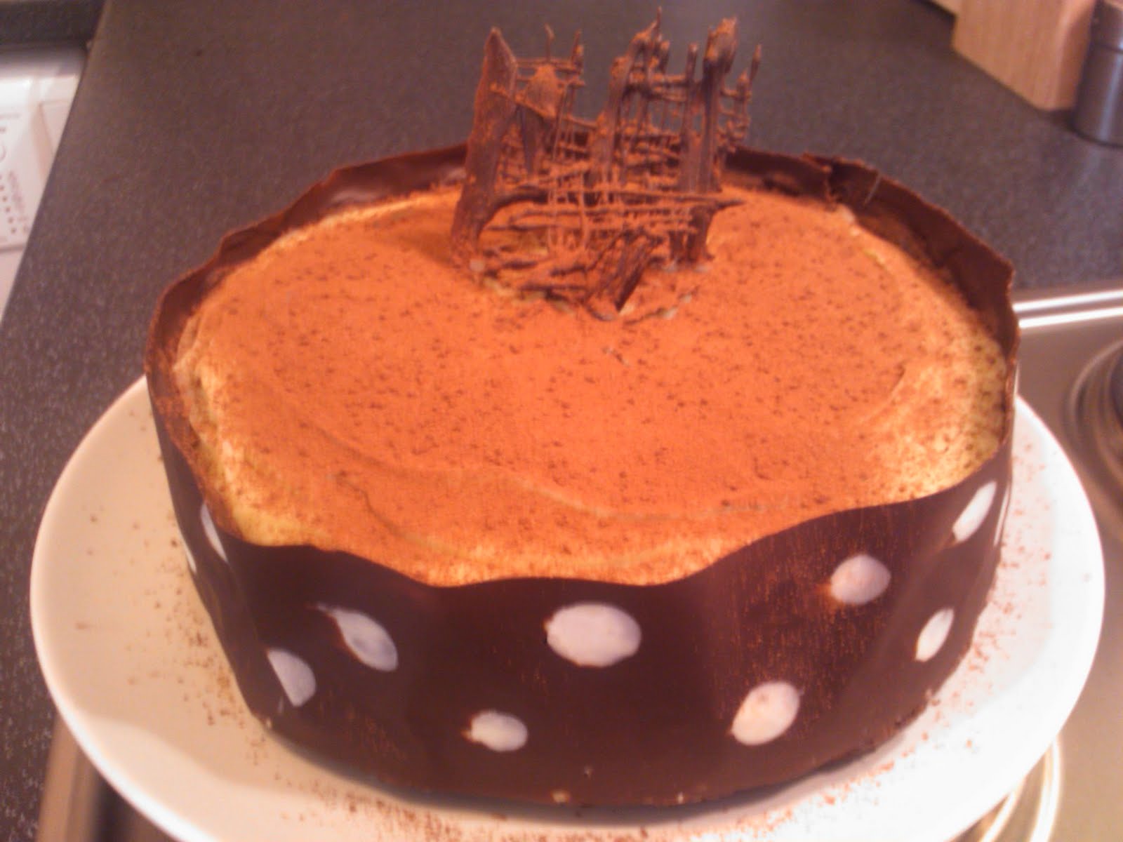 Baking Belle Moist Chocolate Jam Cake with Spotted Chocolate Collar