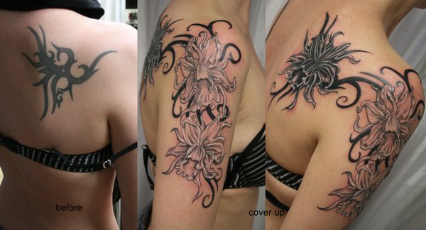 Cover up Flowers Tribal Tattoo