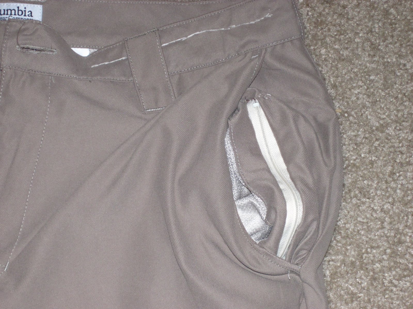 Sewing hidden pockets into pants for travel