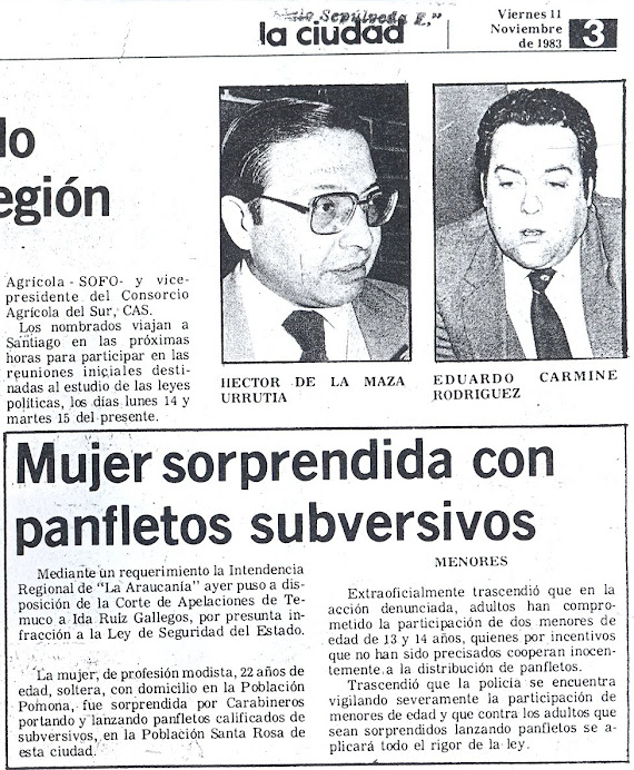 PRISION POLITICA TORTURA MENORES EDAD LONCON B. LORENZO, LONCÓN B. FIDEL -viernes 11 Noviembre 1983