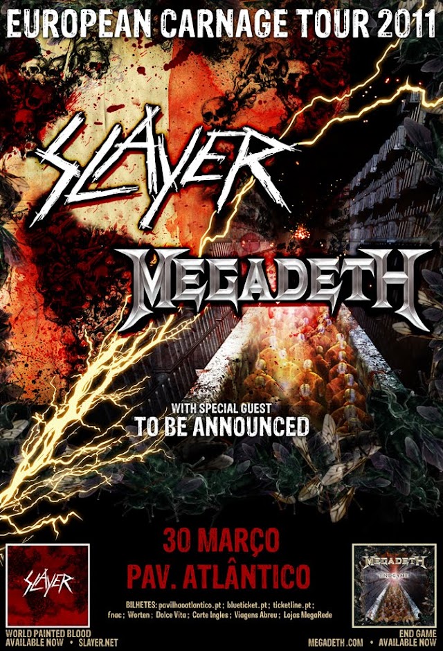 Slayer e Megadeth - Espectáculo em Portugal terá banda de abertura