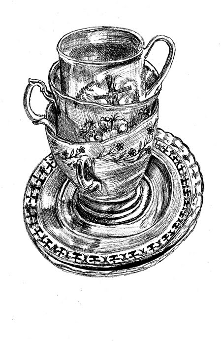 An Artist's Easel: Sketchbook: Tea Cups and Saucers