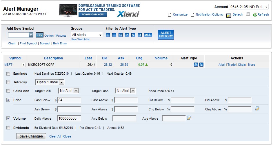 optionsXpress Research Tools