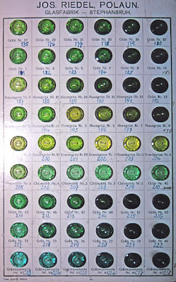 page from Czech glass sample book from 1938, photograph by Robin Atkins