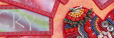 detail, bead embroidery collage, bead journal project for February, by Robin Atkins