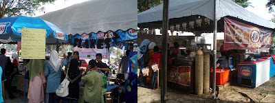 The lawn site set up a big tent for selling food and provide seat for people eating