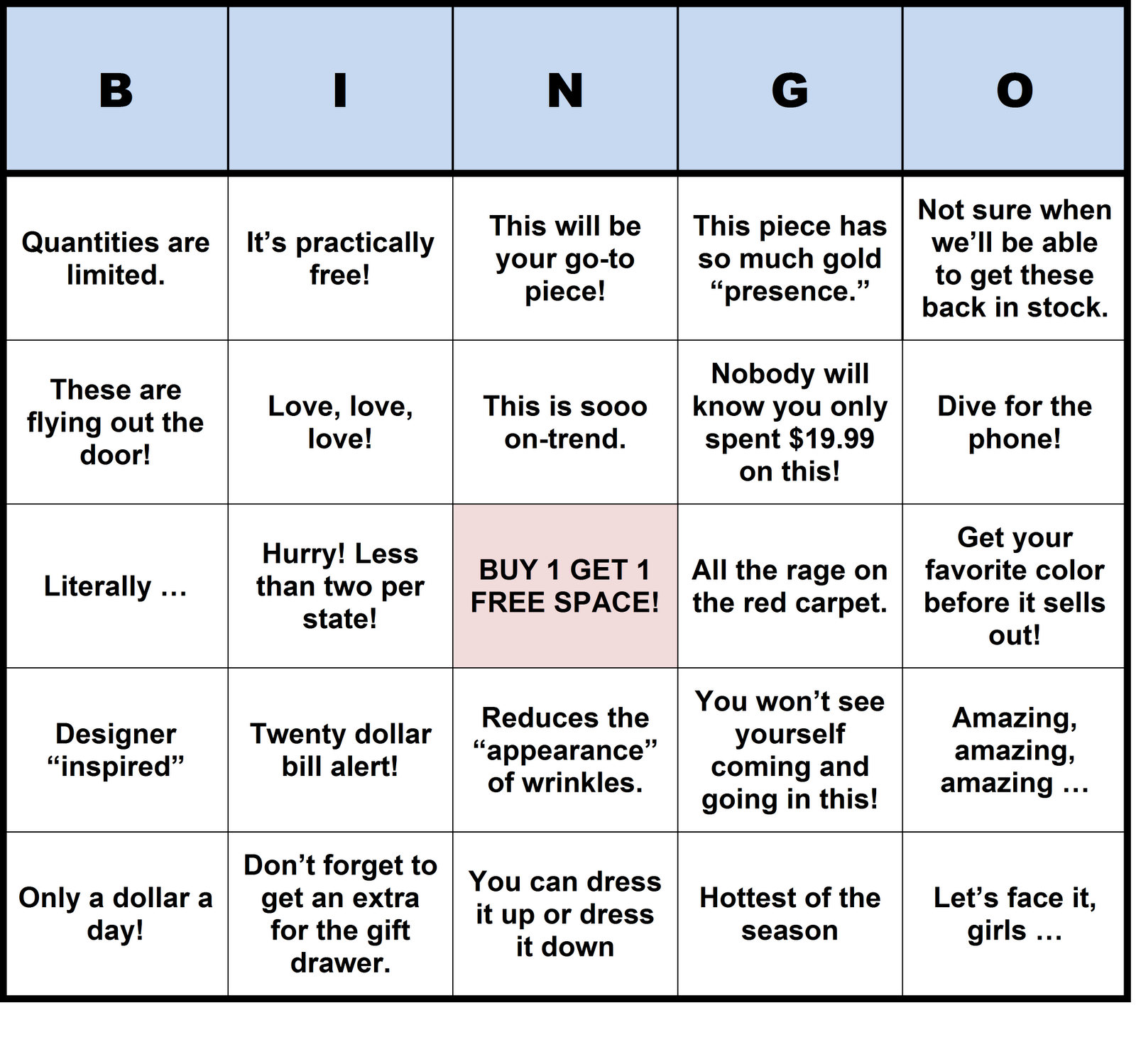 Home Shopping Queen Home Shopping Bingo!