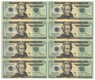 treough uncut currency wrapping paper buying uncut sheets of money