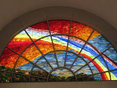 Stained glass window in the front of St. Mary's Hospital