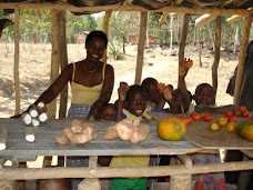 Small vegetable stand with crazy kids