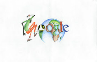 Doodle di Google rappresenta un mappamondo con una persona che calcia un pallone.
