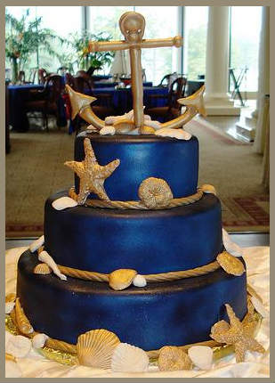 blue and white 3 tiered wedding cakes