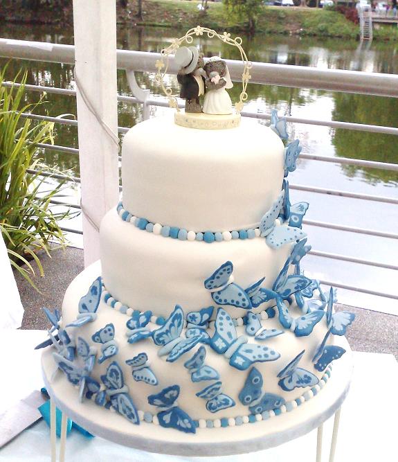 Blue Wedding Cake with Butterflies