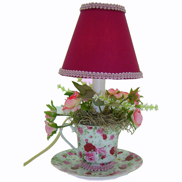 Creating Handmade Lamps and Shades Handmade Maroon Teacup Accent Lamp