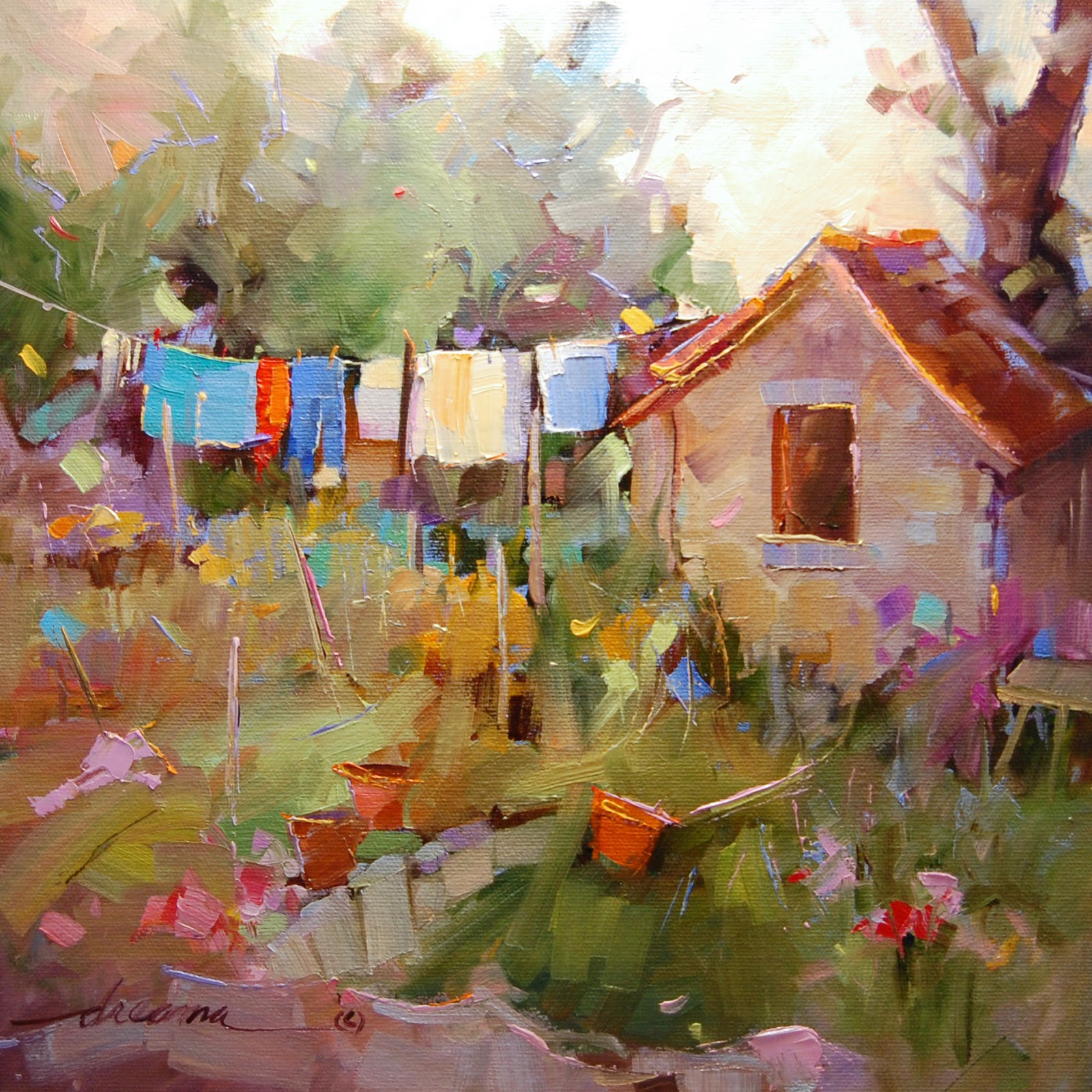 paintings of clotheslines