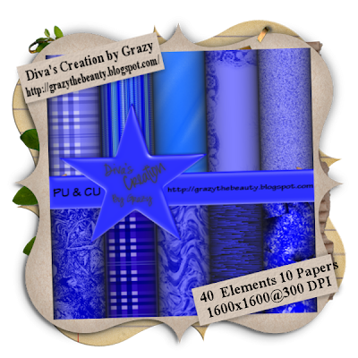 Grazy's Blue Corner Freebie Kit 40 Elements 10 Papers Creation By Grazy Paper+preview_grazy1