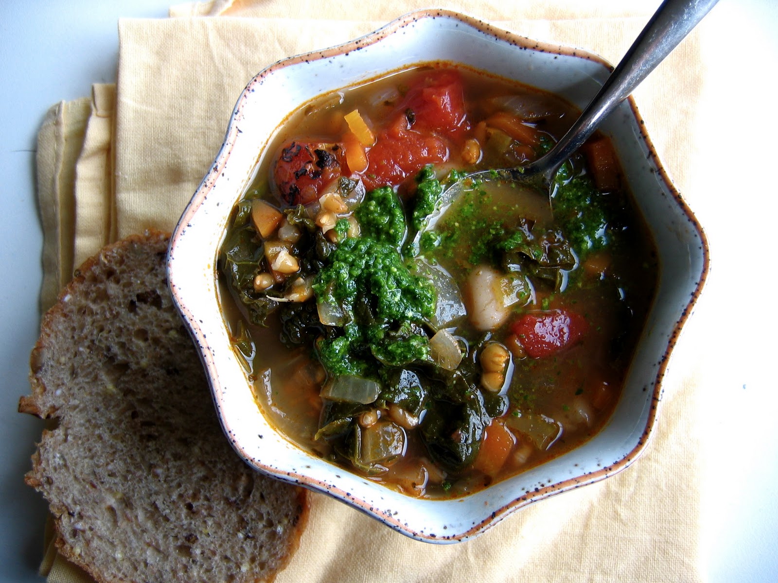 White Bean, Kale and Farro Soup with Parsley Pesto • The Bojon Gourmet