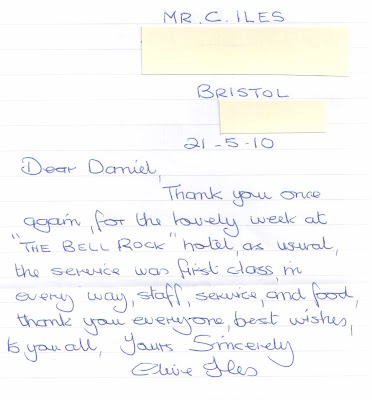 thank you letter to hotel client bell rock hotel st s isles of scilly may 2010 thank you letter to hotel client bell rock hotel st s isles of scilly may 2010
